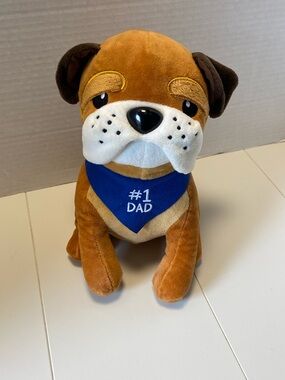 Hallmark plush bulldog stuffed animal  9-inch model featuring a "#1 Dad" bandana